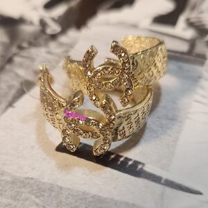 Gold Crystal Logo Cuff Hoops - Women Jewelry